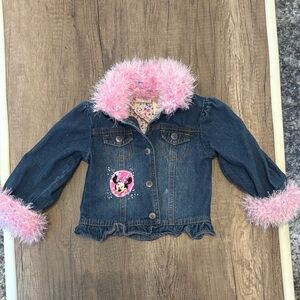 Vintage 2000s Toddler Minnie Mouse Coat Denim Jacket Embroidered Sparkly 24M